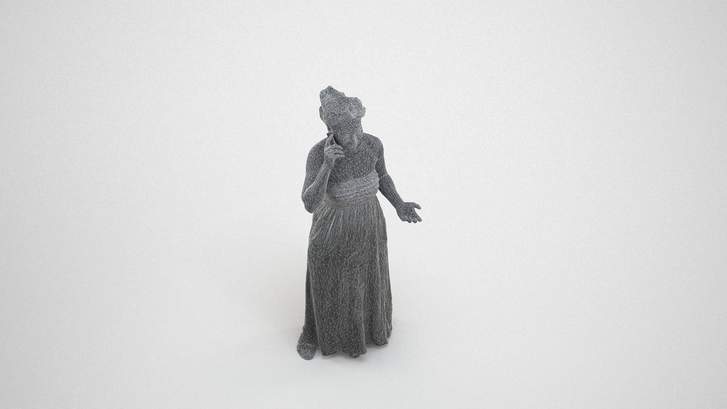 realistic 3D woman casual standing, scanned archviz people for Blender and 3ds Max, wireframe three-quarter view