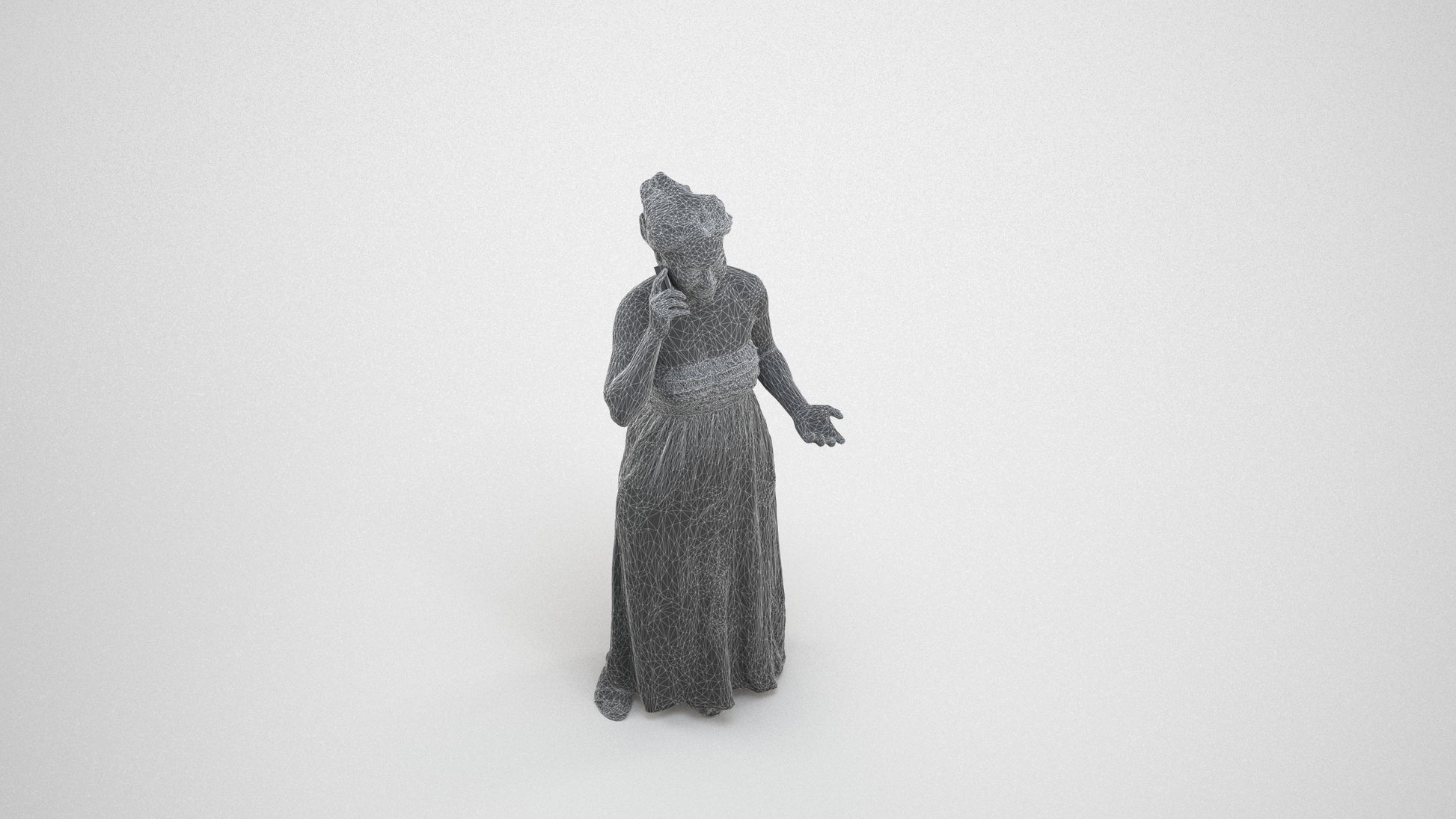 realistic 3D woman casual standing, scanned archviz people for Blender and 3ds Max, wireframe three-quarter view