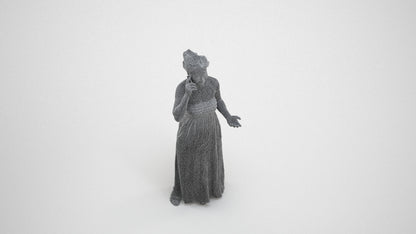 realistic 3D woman casual standing, scanned archviz people for Blender and 3ds Max, wireframe three-quarter view