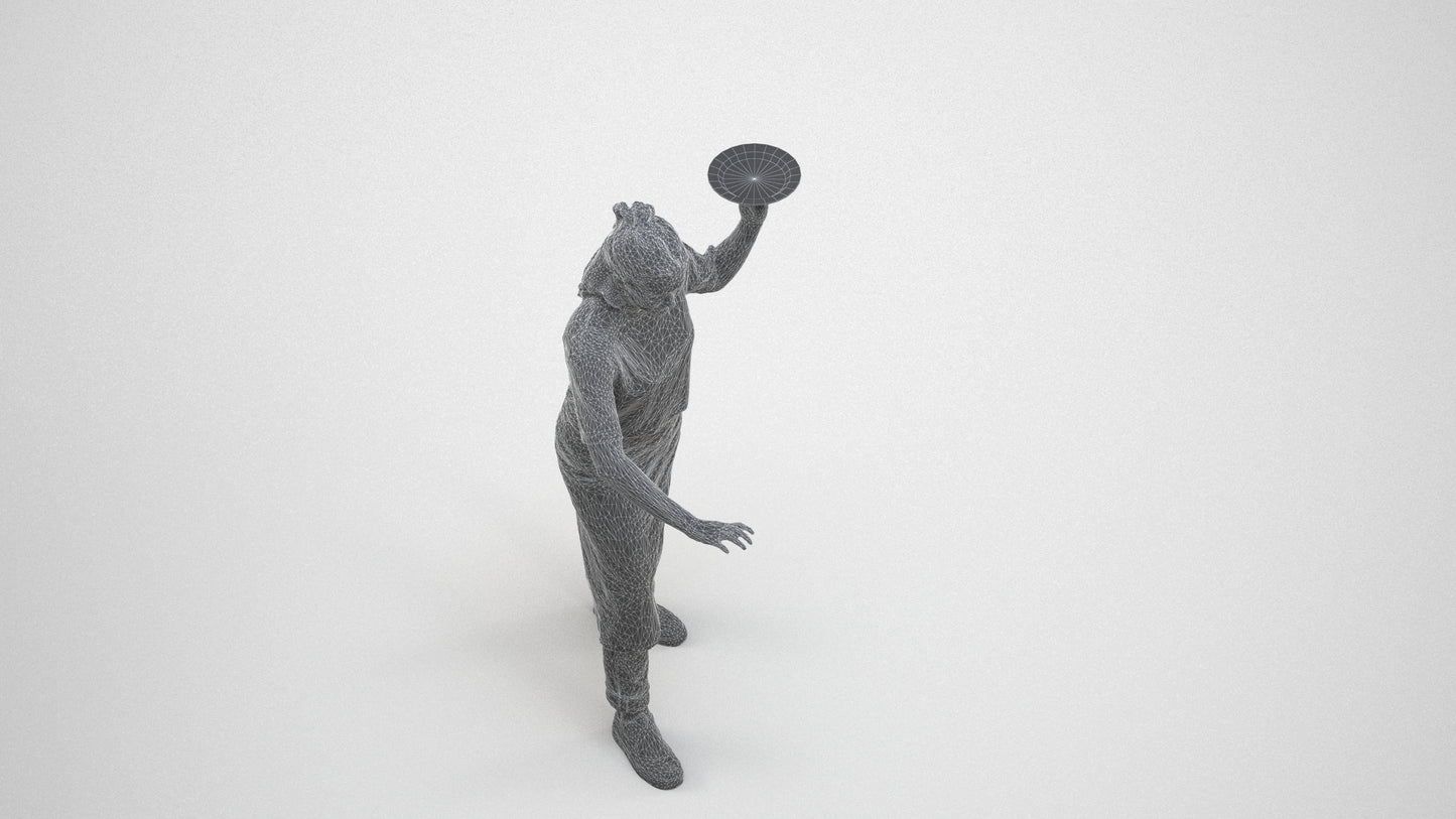 3D people model woman hospitality, scanned human for 3ds Max rendering, wireframe three-quarter view