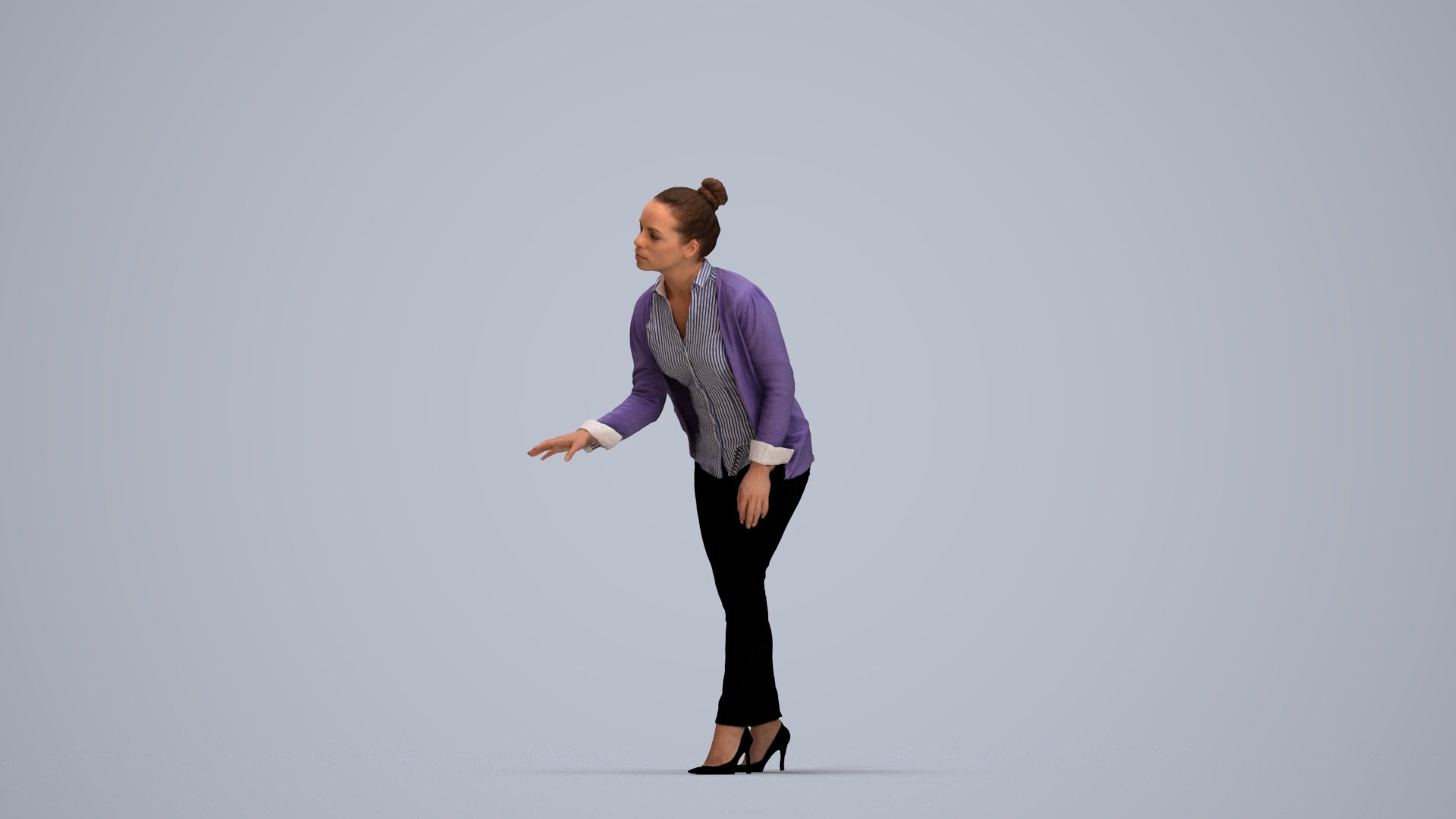 3D people model woman business standing, scanned human for 3ds Max rendering, top-down view render