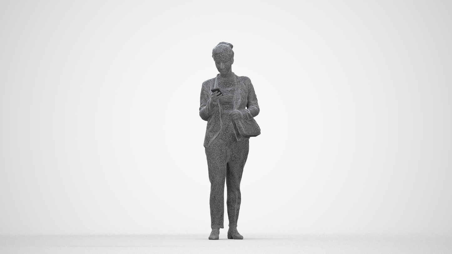 3D people model woman casual standing, scanned human for 3ds Max rendering, wireframe back view
