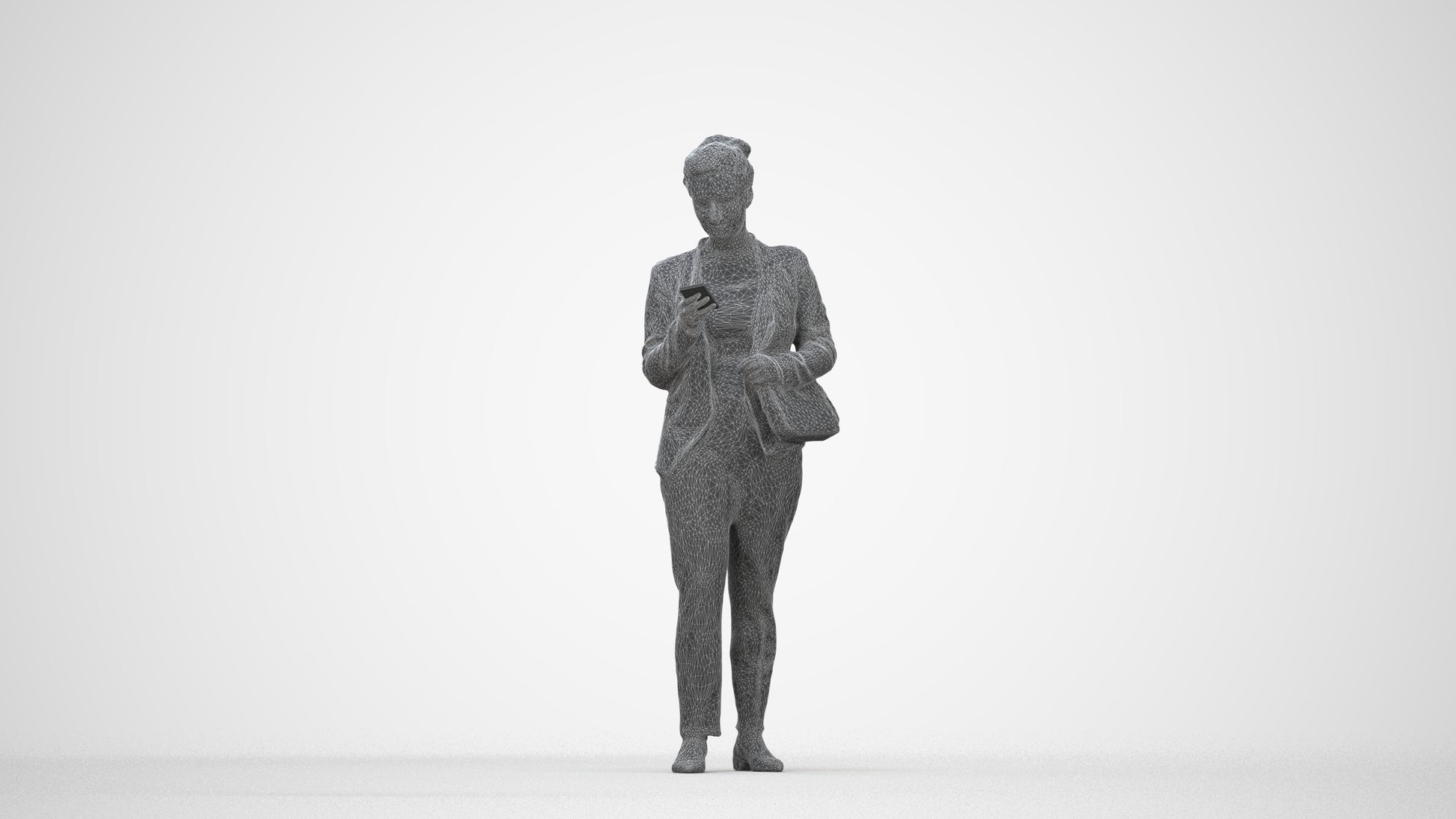 3D people model woman casual standing, scanned human for 3ds Max rendering, wireframe back view