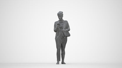3D people model woman casual standing, scanned human for 3ds Max rendering, wireframe back view