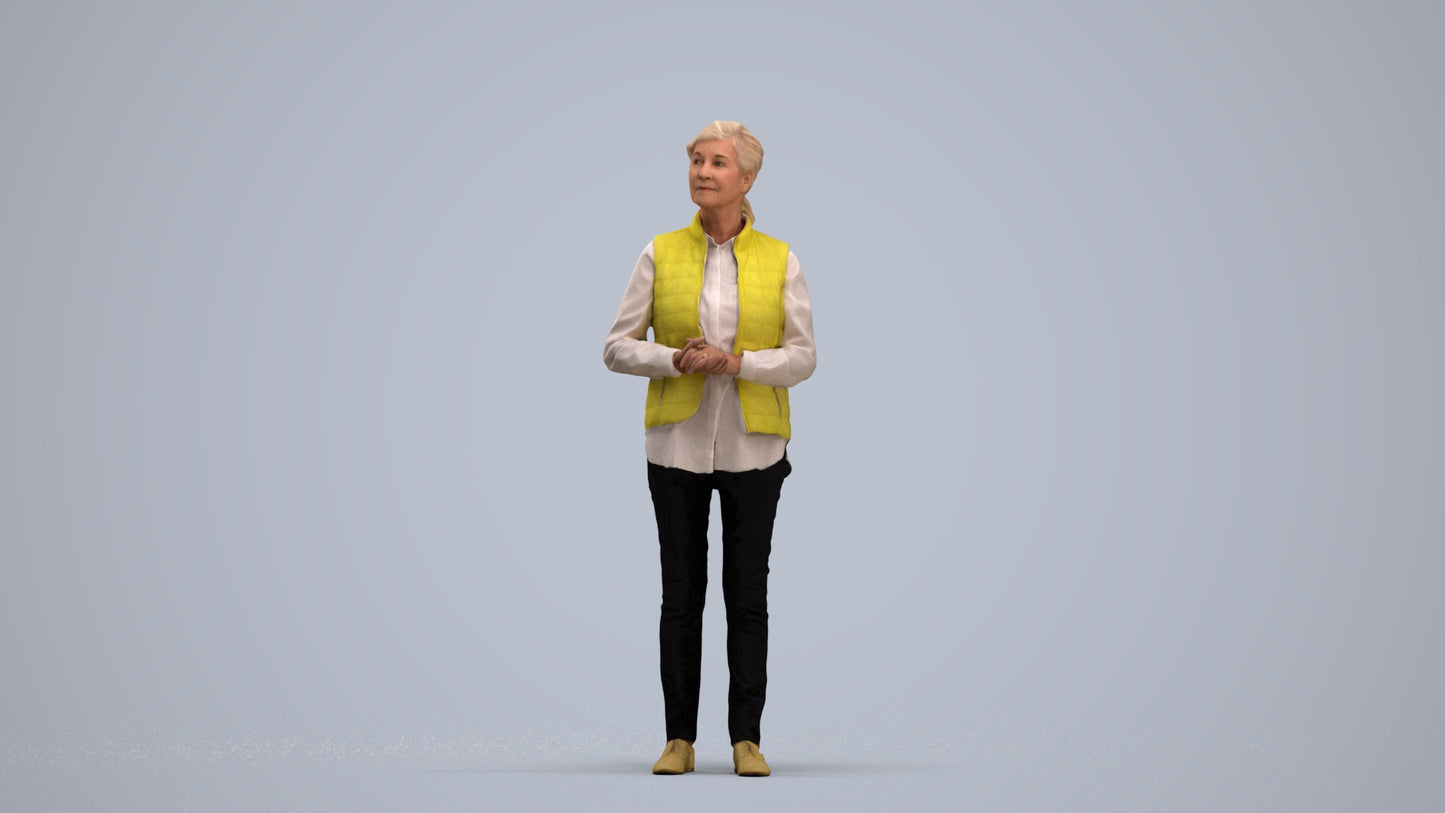 realistic 3D senior woman casual standing, scanned archviz people for Blender and 3ds Max, standing pose render