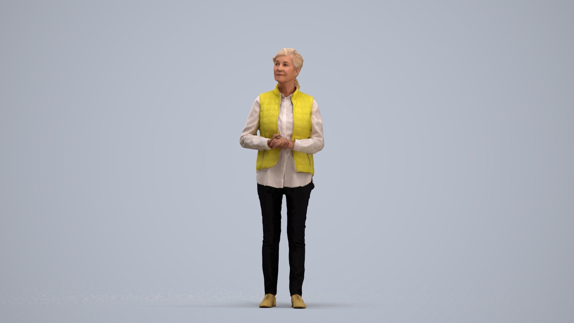 realistic 3D senior woman casual standing, scanned archviz people for Blender and 3ds Max, standing pose render
