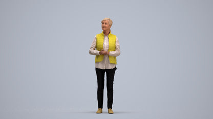 realistic 3D senior woman casual standing, scanned archviz people for Blender and 3ds Max, standing pose render