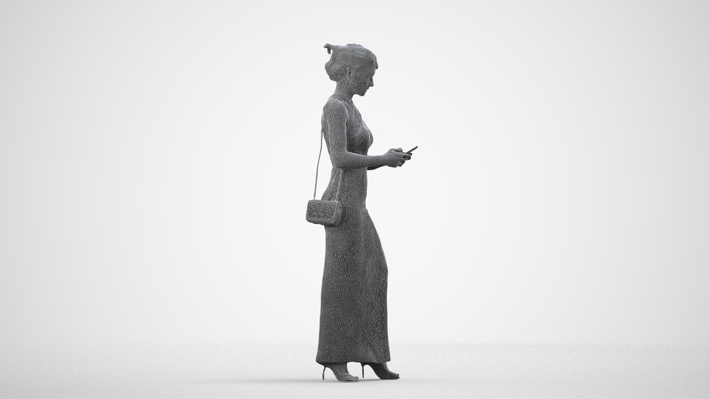 realistic 3D woman formal formalaffairs, scanned archviz people for Blender and 3ds Max, wireframe side view