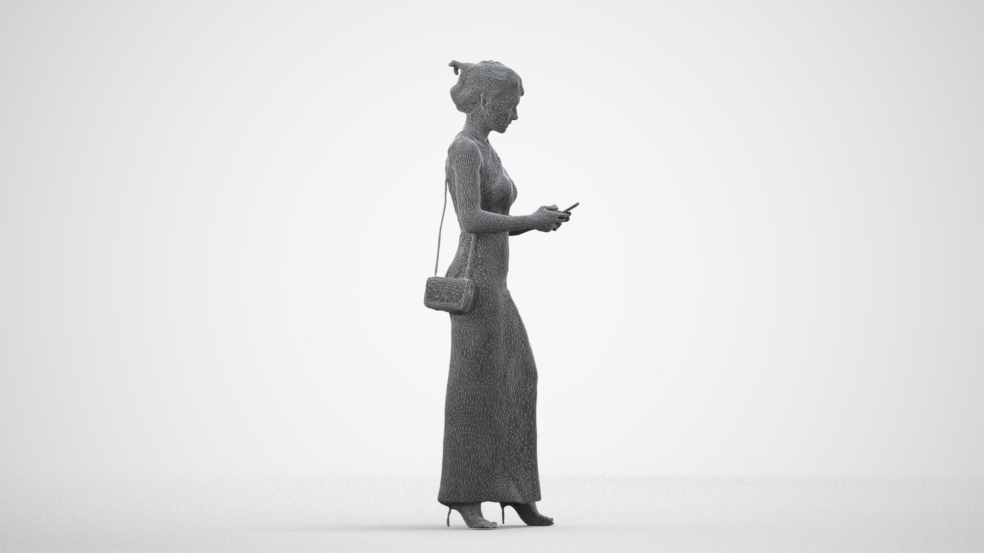 realistic 3D woman formal formalaffairs, scanned archviz people for Blender and 3ds Max, wireframe side view