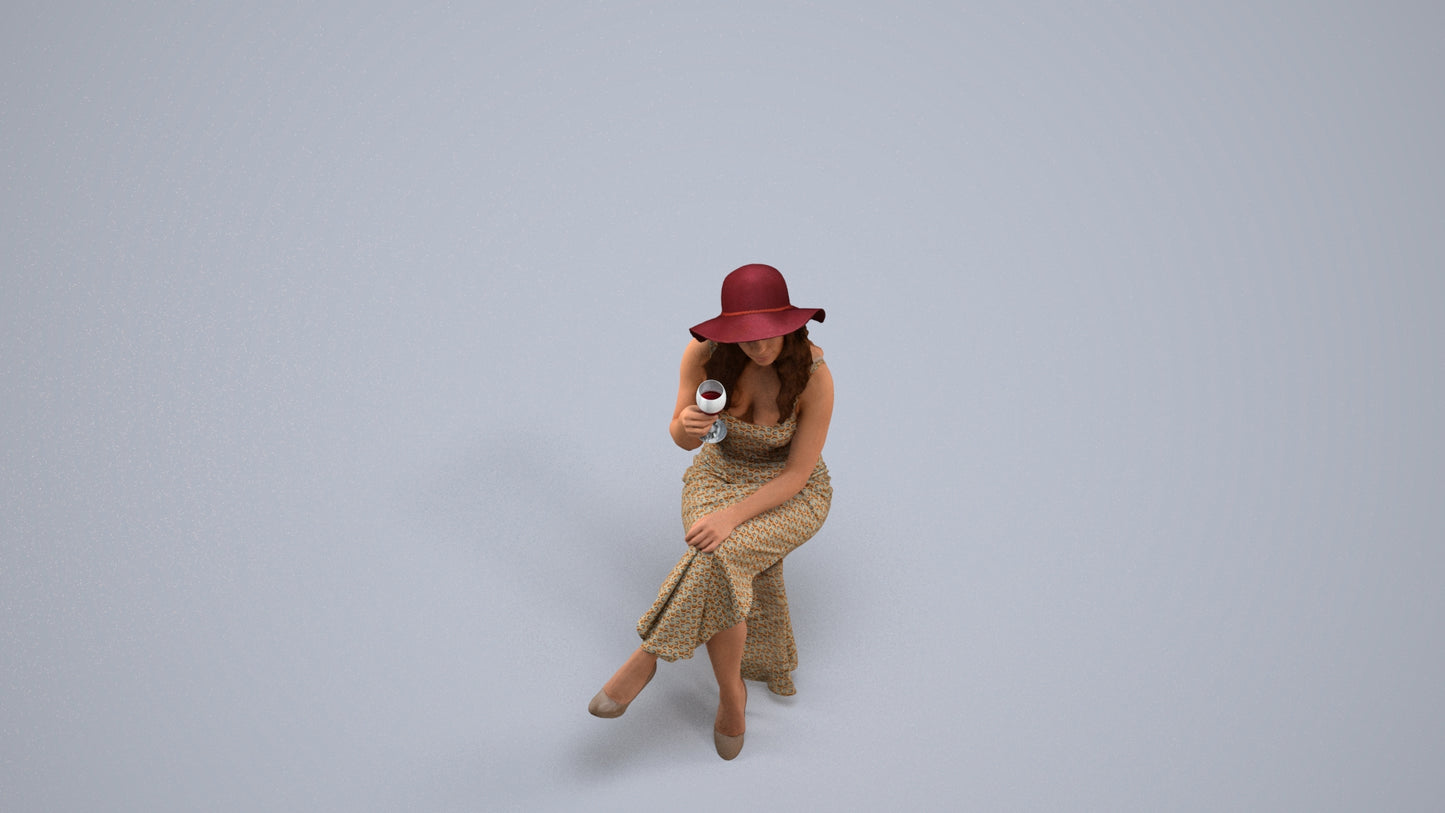 3D scanned woman sitting casual, photorealistic archviz people for Enscape and SketchUp, back view render