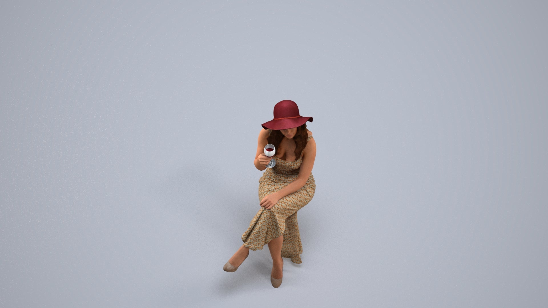 3D scanned woman sitting casual, photorealistic archviz people for Enscape and SketchUp, back view render