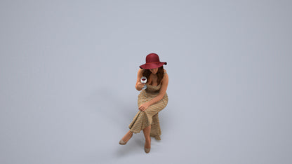3D scanned woman sitting casual, photorealistic archviz people for Enscape and SketchUp, back view render