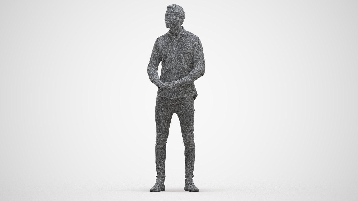 realistic 3D human man casual standing, archviz people FBX OBJ for Blender, three-quarter front view render