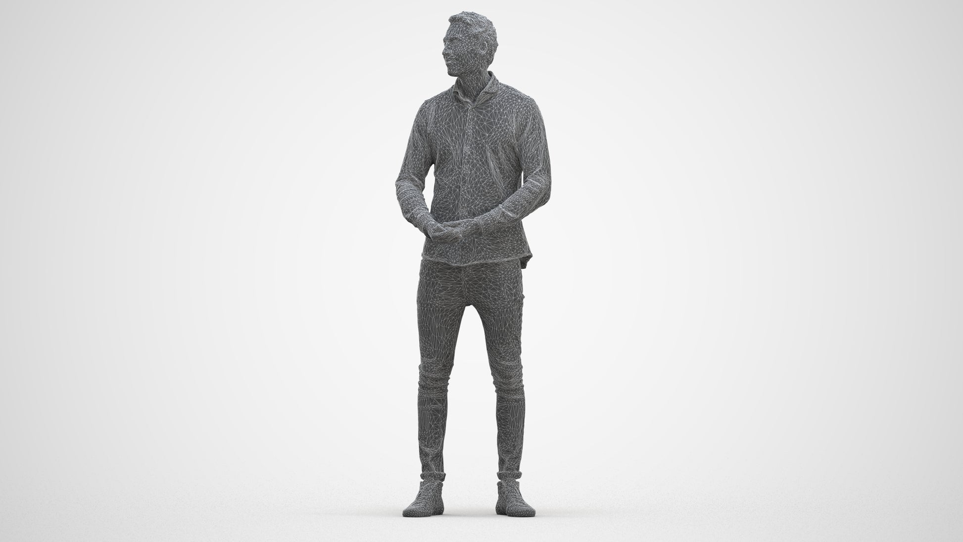 realistic 3D human man casual standing, archviz people FBX OBJ for Blender, three-quarter front view render