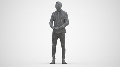 realistic 3D human man casual standing, archviz people FBX OBJ for Blender, three-quarter front view render