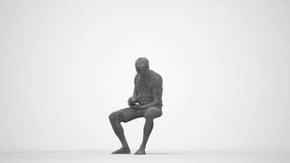 scanned 3D man casual sitting, photogrammetry people for Enscape and V-Ray, wireframe back view