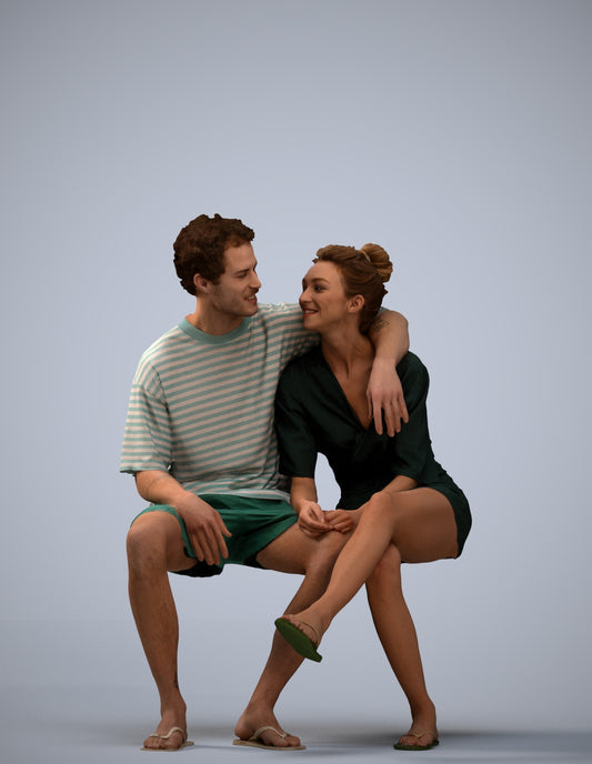3D human model woman casual couple, photogrammetry scanned person for archviz