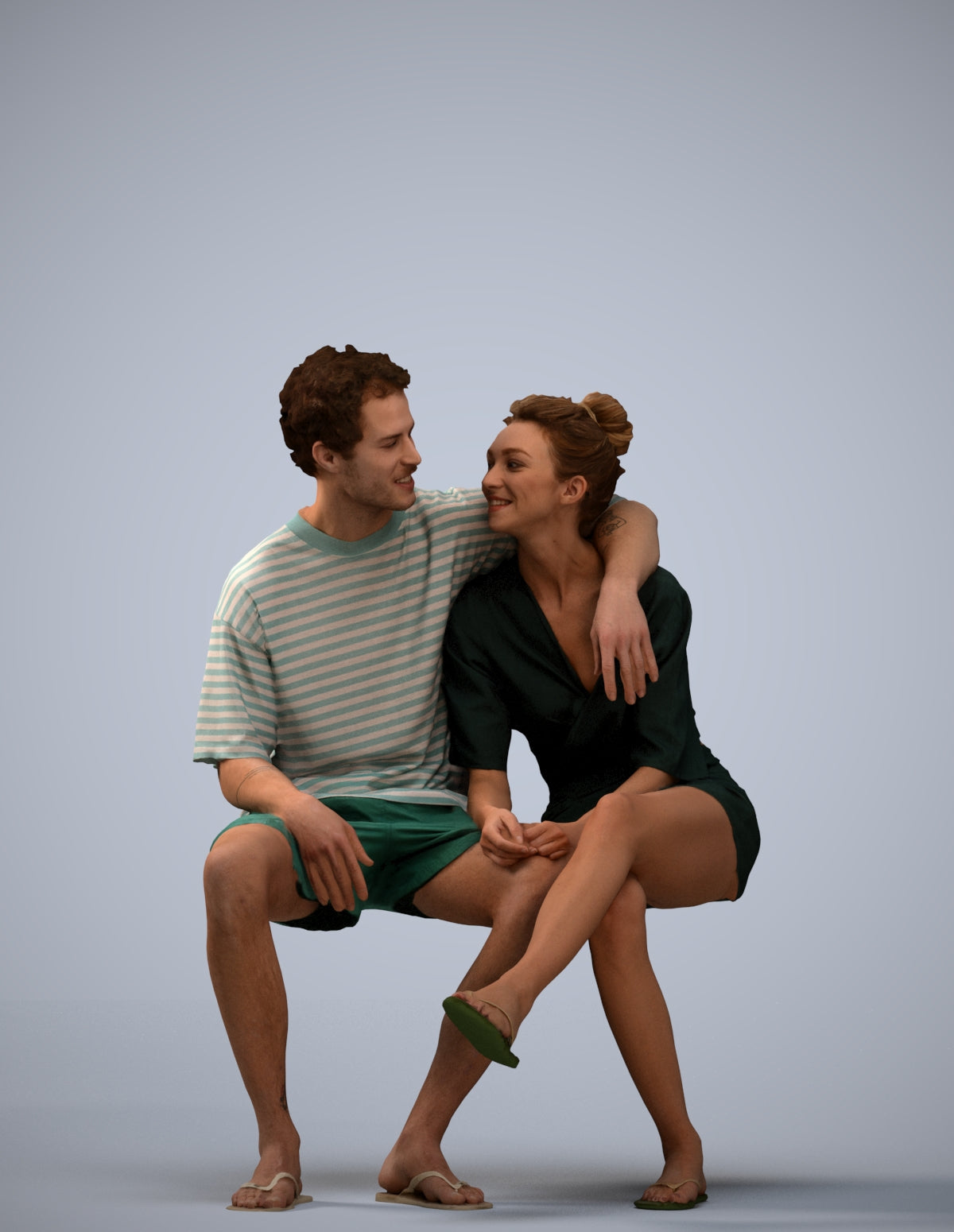3D human model woman casual couple, photogrammetry scanned person for archviz