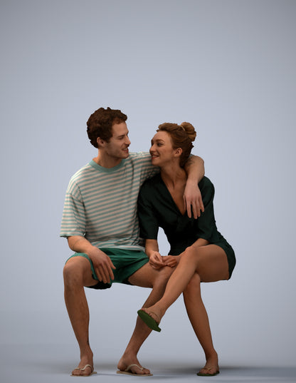 3D human model woman casual couple, photogrammetry scanned person for archviz