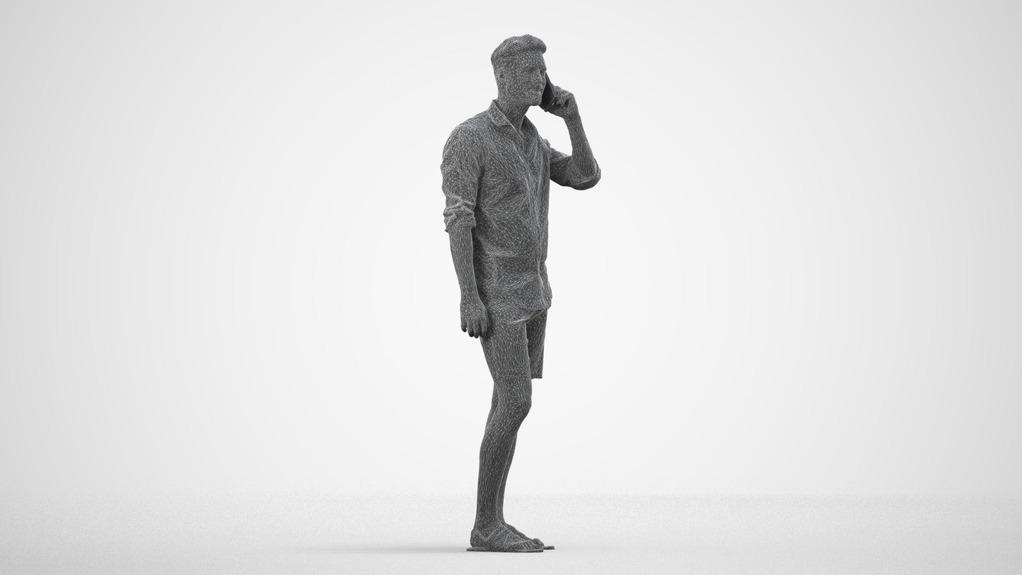 scanned 3D man casual standing, photogrammetry people for Enscape and V-Ray, wireframe side view