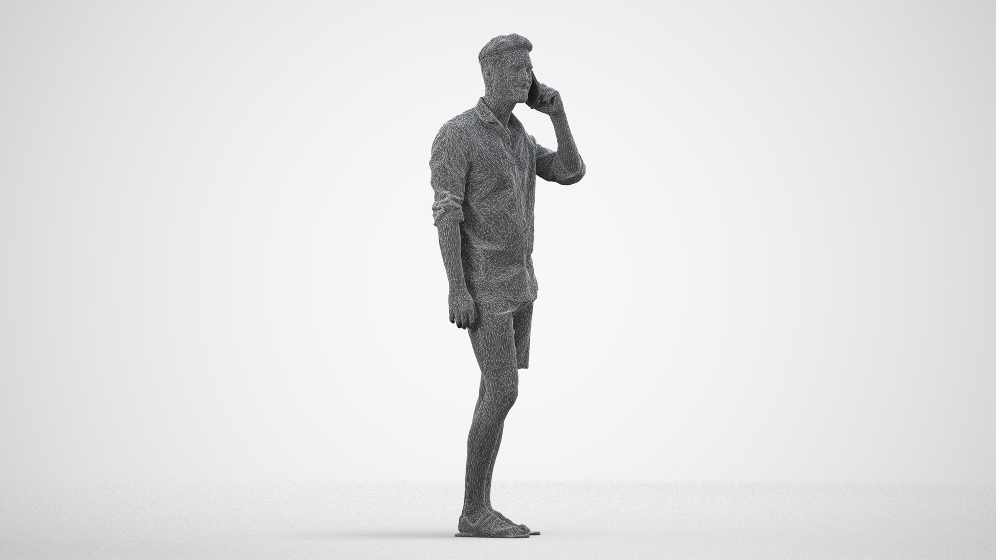 scanned 3D man casual standing, photogrammetry people for Enscape and V-Ray, wireframe side view