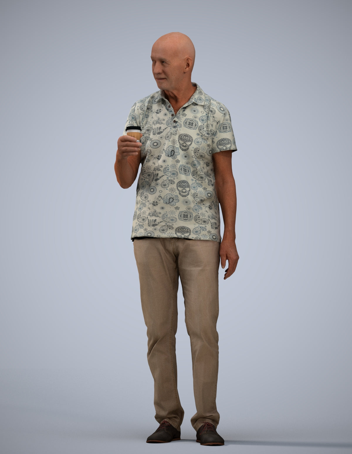3D scanned senior man standing casual, photorealistic archviz people for Enscape and SketchUp