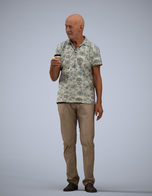 3D scanned senior man standing casual, photorealistic archviz people for Enscape and SketchUp