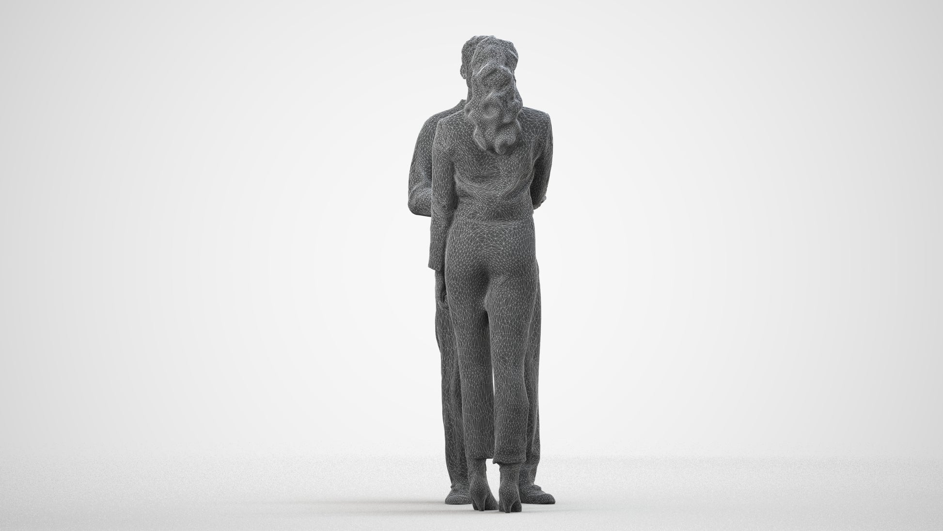 realistic 3D woman business, scanned archviz people for Blender and 3ds Max, wireframe side view