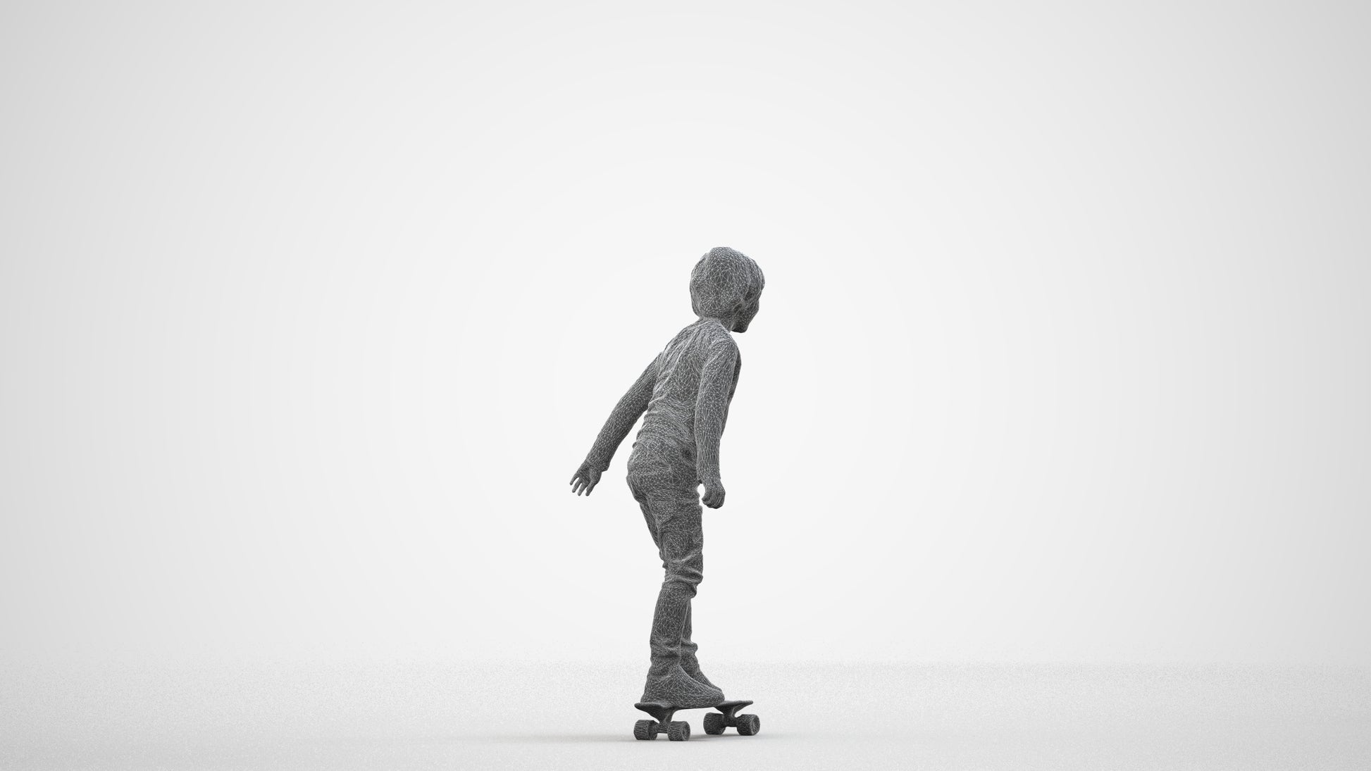 3D scanned boy kids casual, photorealistic archviz people for Enscape and SketchUp, wireframe side view