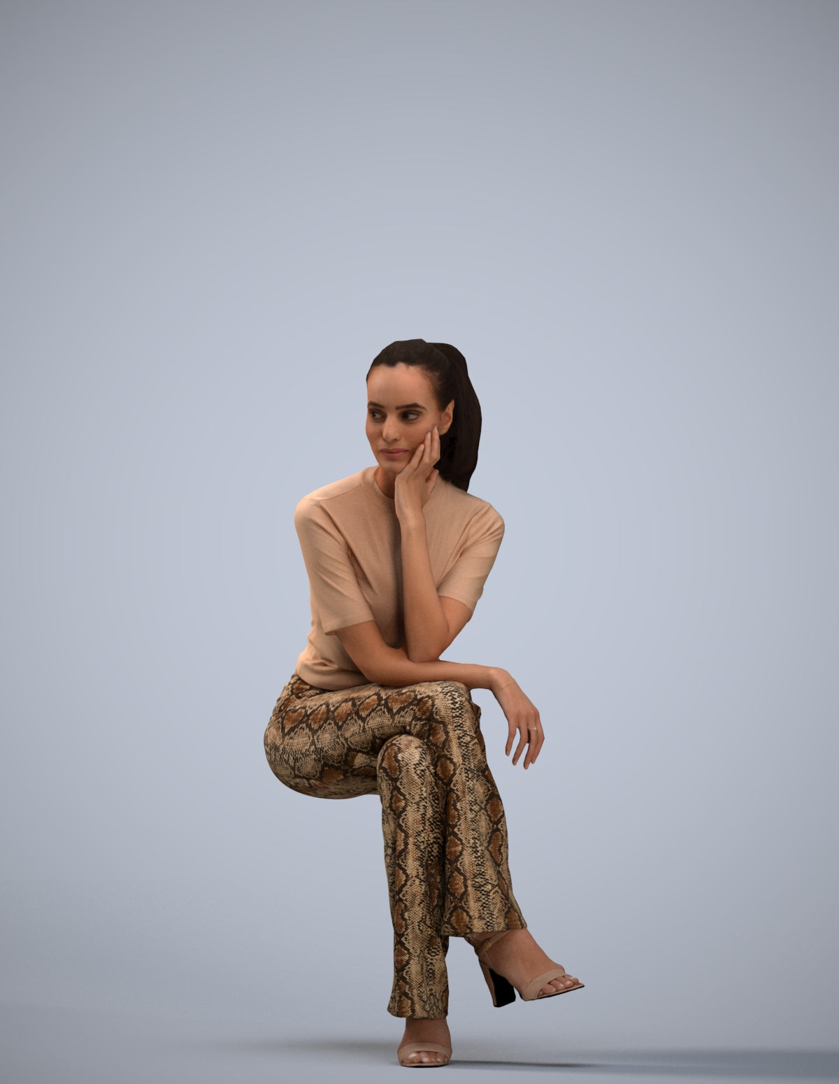 3D people model woman casual sitting, scanned human for 3ds Max rendering