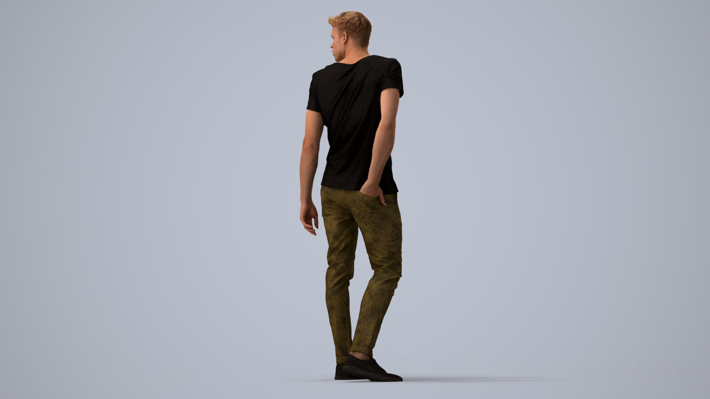 3D scanned man mix casual, photorealistic archviz people for Enscape and SketchUp, three-quarter view render