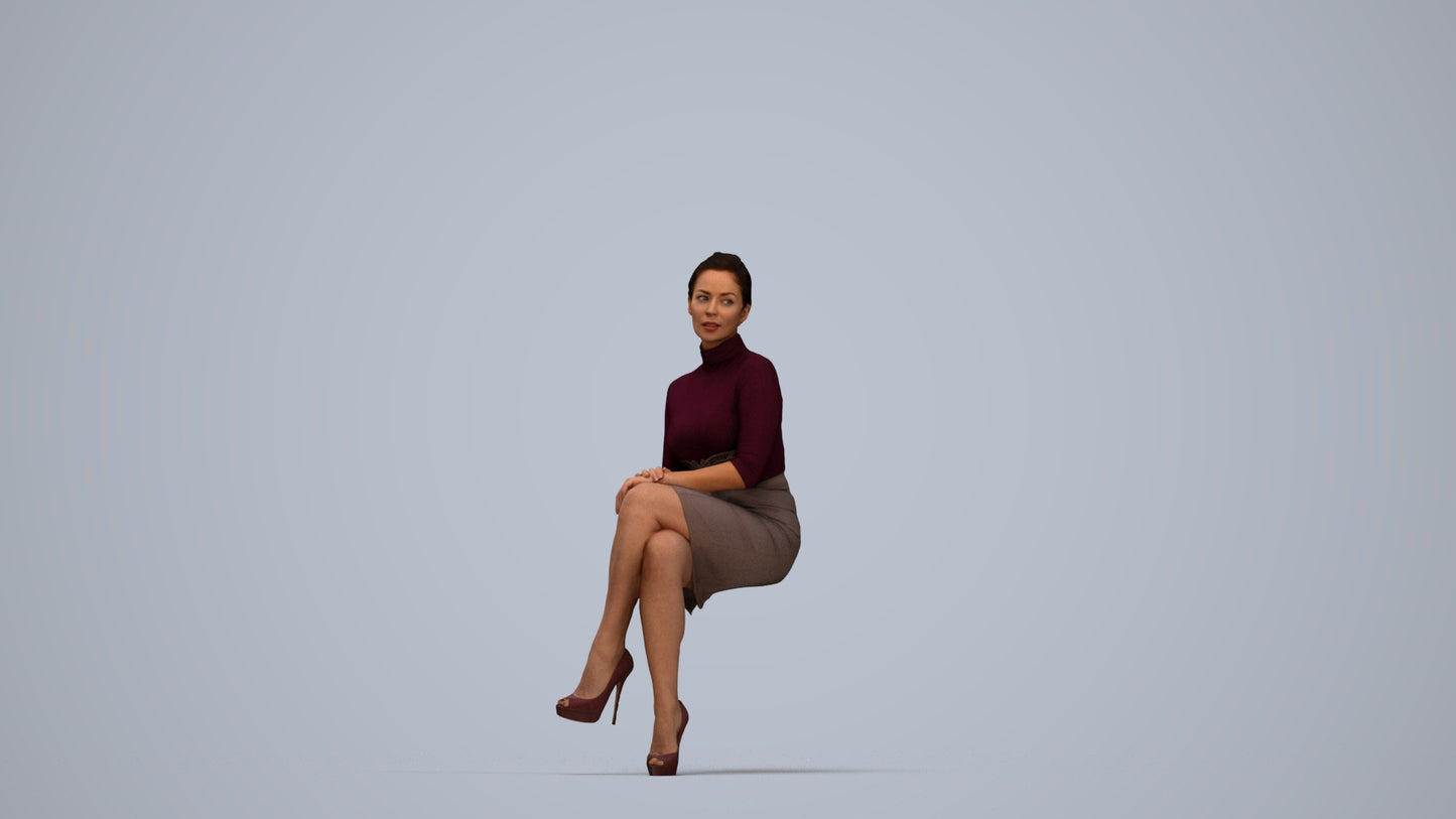 realistic 3D human woman business, archviz people FBX OBJ for Blender, top-down view render