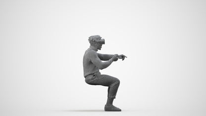 3D scanned man sitting casual, photorealistic archviz people for Enscape and SketchUp, wireframe side view
