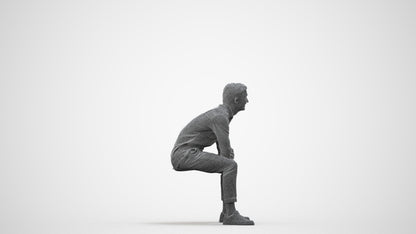3D scanned man sitting casual, photorealistic archviz people for Enscape and SketchUp, wireframe side view
