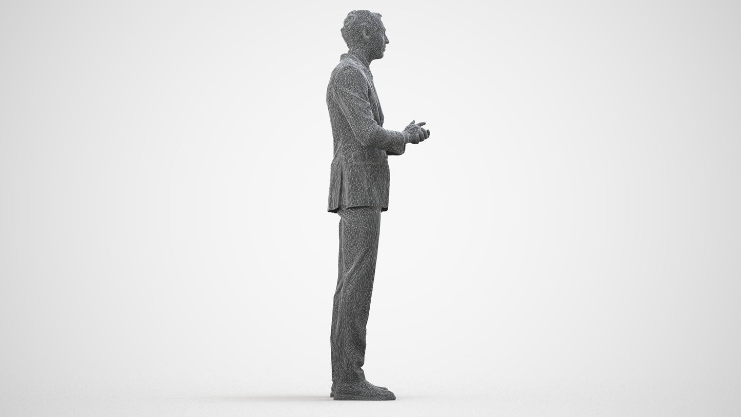 realistic 3D human man business, archviz people FBX OBJ for Blender, wireframe side view