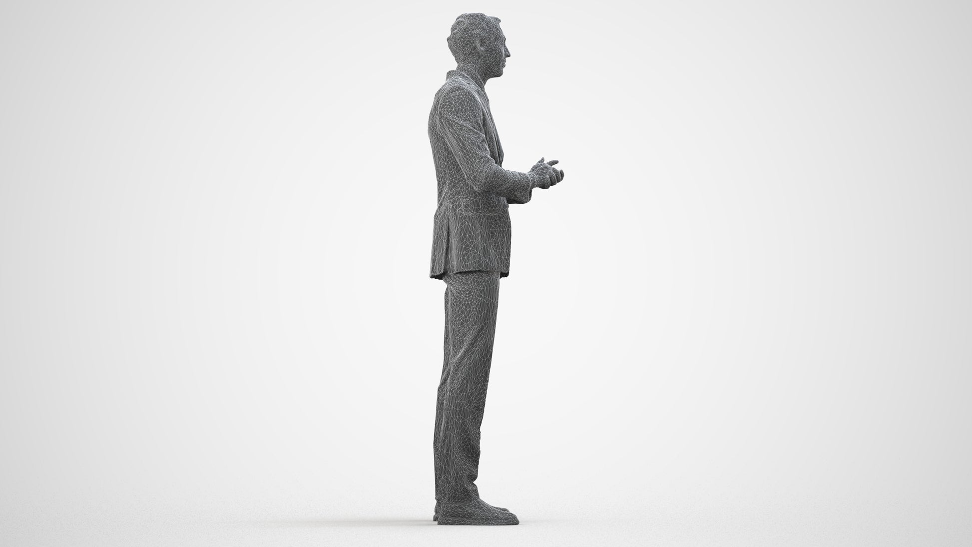 realistic 3D human man business, archviz people FBX OBJ for Blender, wireframe side view