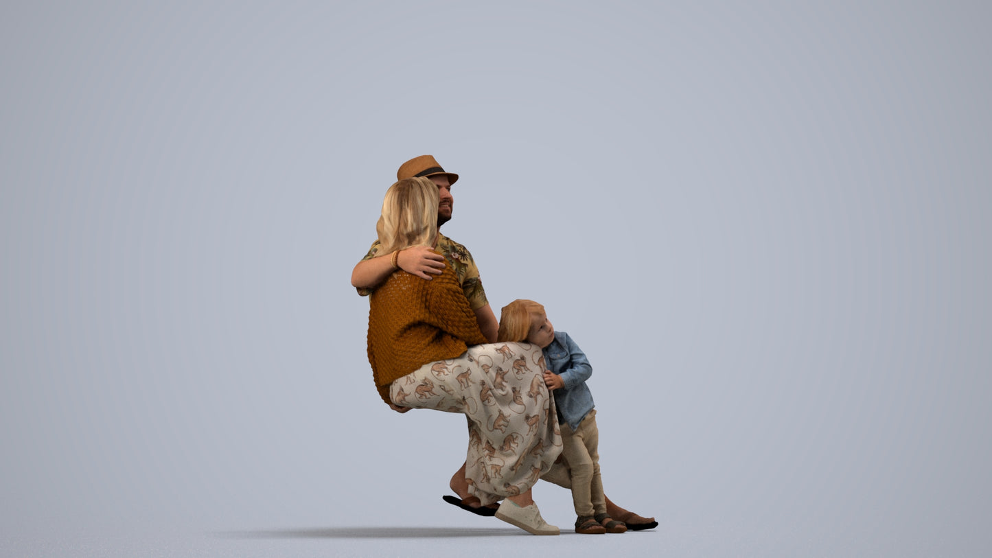 3D scanned girl kids, photorealistic archviz people for Enscape and SketchUp, side view render