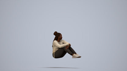 photogrammetry 3D woman casual sitting, realistic human model archviz FBX, side view render