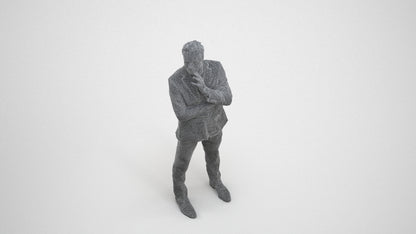 3D human model man formal business, photogrammetry scanned person for archviz, wireframe three-quarter view