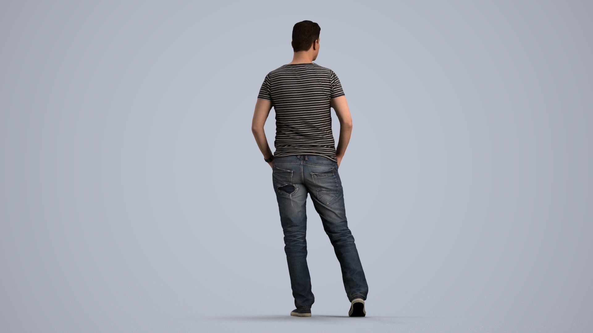 realistic 3D man casual standing, scanned archviz people for Blender and 3ds Max, front view render