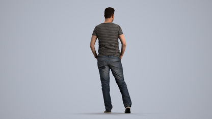 realistic 3D man casual standing, scanned archviz people for Blender and 3ds Max, front view render