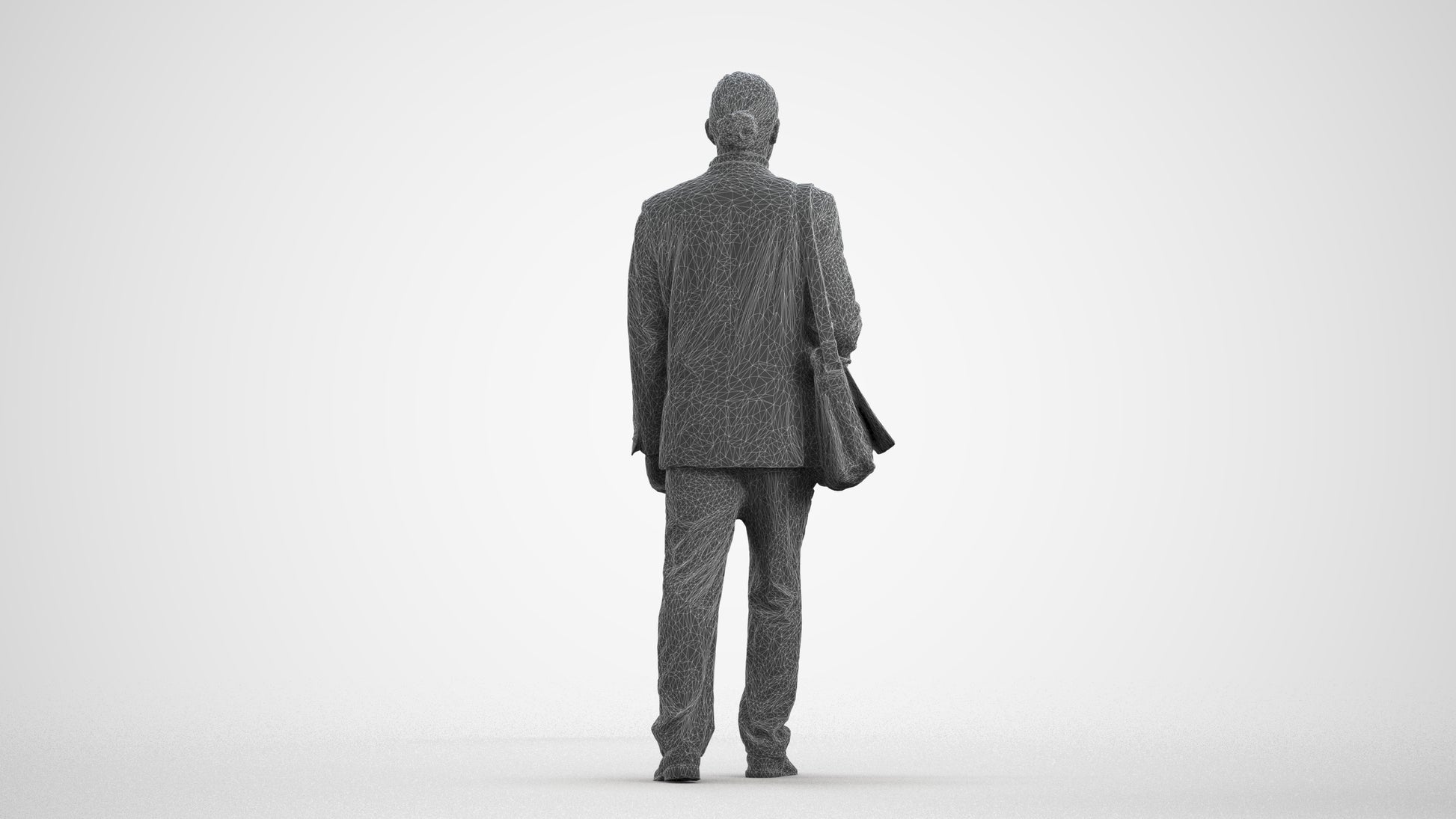 realistic 3D human man business walking, archviz people FBX OBJ for Blender, wireframe front view