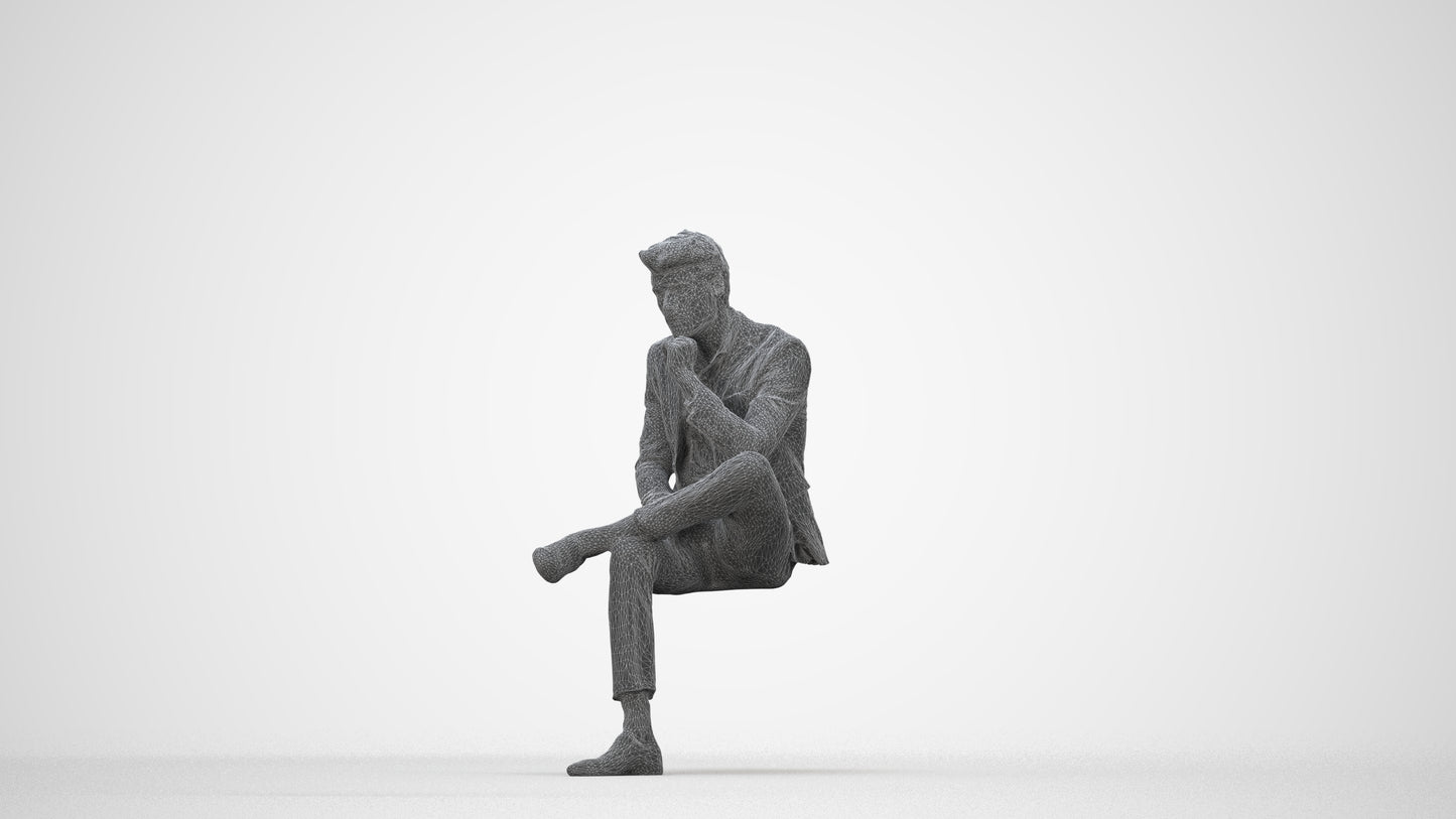 3D human model man business, photogrammetry scanned person for archviz, wireframe back view