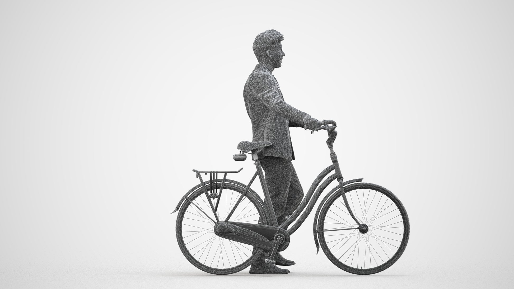 realistic 3D people man casual cycling, render-ready for V-Ray and Corona, FBX OBJ, wireframe side view