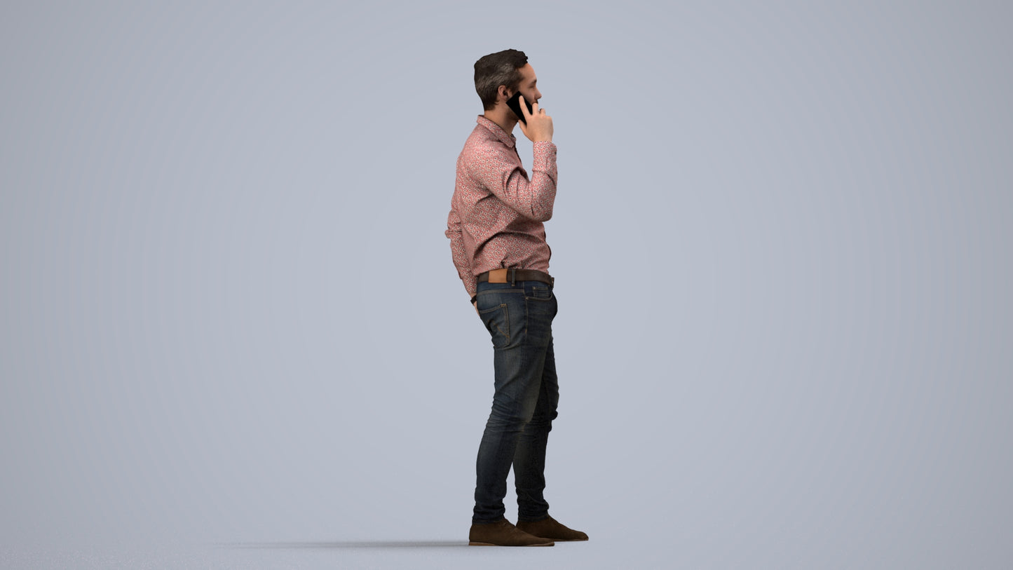 realistic 3D people man casual standing, render-ready for V-Ray and Corona, FBX OBJ, side view render