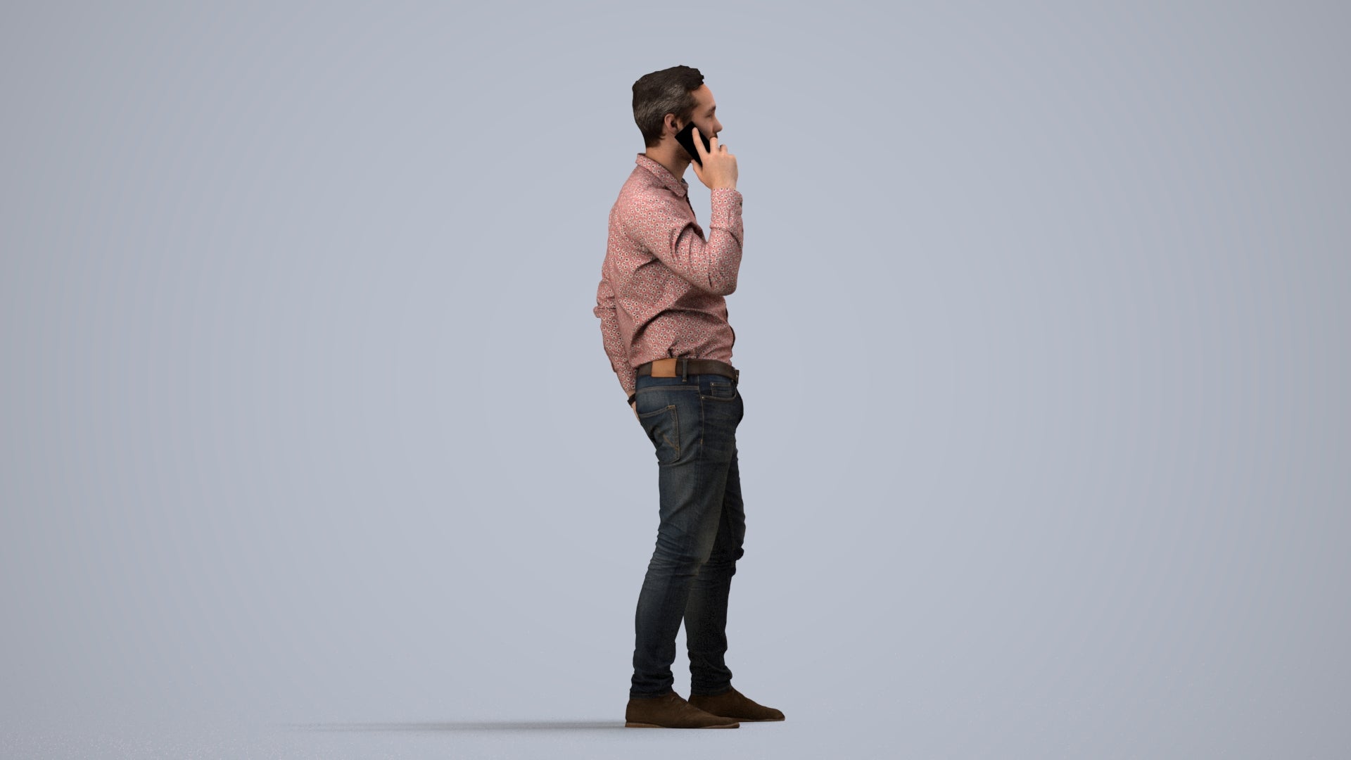 realistic 3D people man casual standing, render-ready for V-Ray and Corona, FBX OBJ, side view render