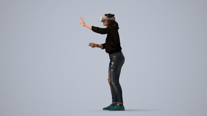 realistic 3D human woman casual standing, archviz people FBX OBJ for Blender, three-quarter view render
