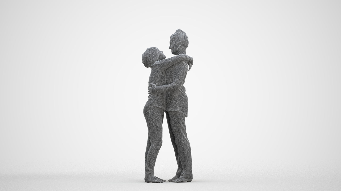 3D human model girl kids, photogrammetry scanned person for archviz, three-quarter front view render