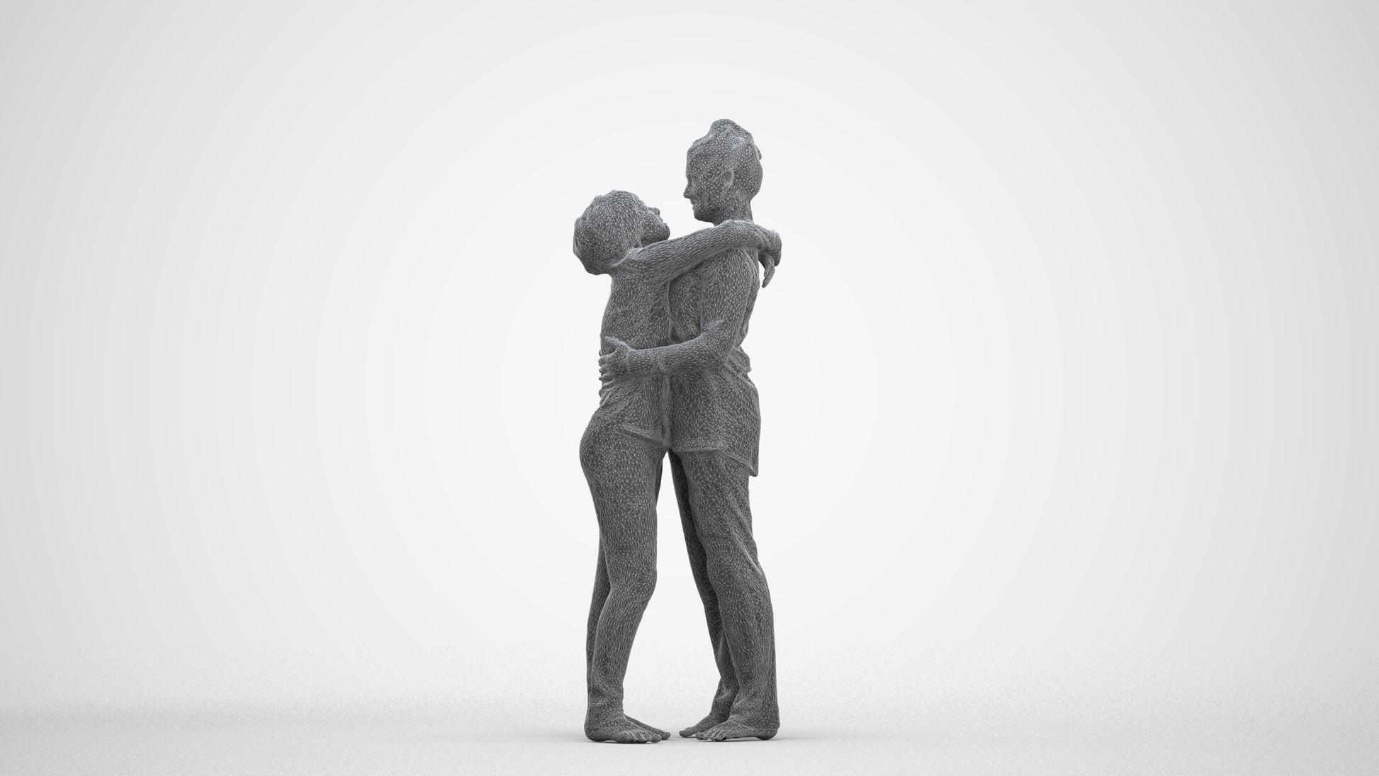3D human model girl kids, photogrammetry scanned person for archviz, three-quarter front view render