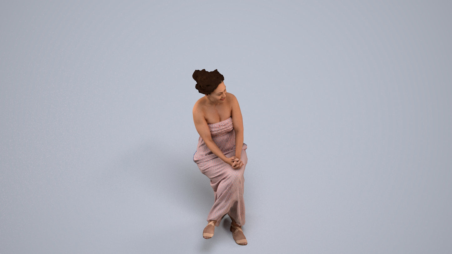 photogrammetry 3D woman casual sitting, realistic human model archviz FBX, back view render